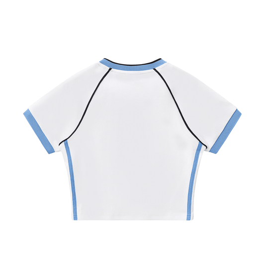 Contrast Trim V - Neck Crop T-Shirt - SLEEKZ