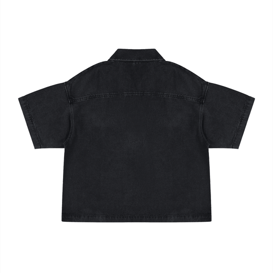SLEEKZ Vintage Wash Boxy Quarter-Zip Denim Shirt - SLEEKZ