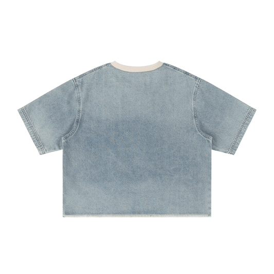 SLEEKZ Vintage Wash Boxy Raw Hem Denim T-Shirt - SLEEKZ
