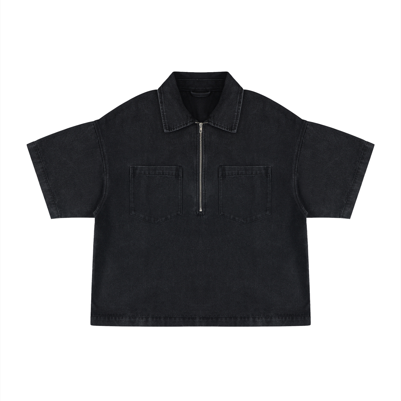 SLEEKZ Vintage Wash Boxy Quarter-Zip Denim Shirt