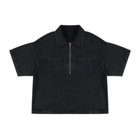 SLEEKZ Vintage Wash Boxy Quarter-Zip Denim Shirt