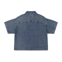 SLEEKZ Vintage Wash Boxy Quarter-Zip Denim Shirt