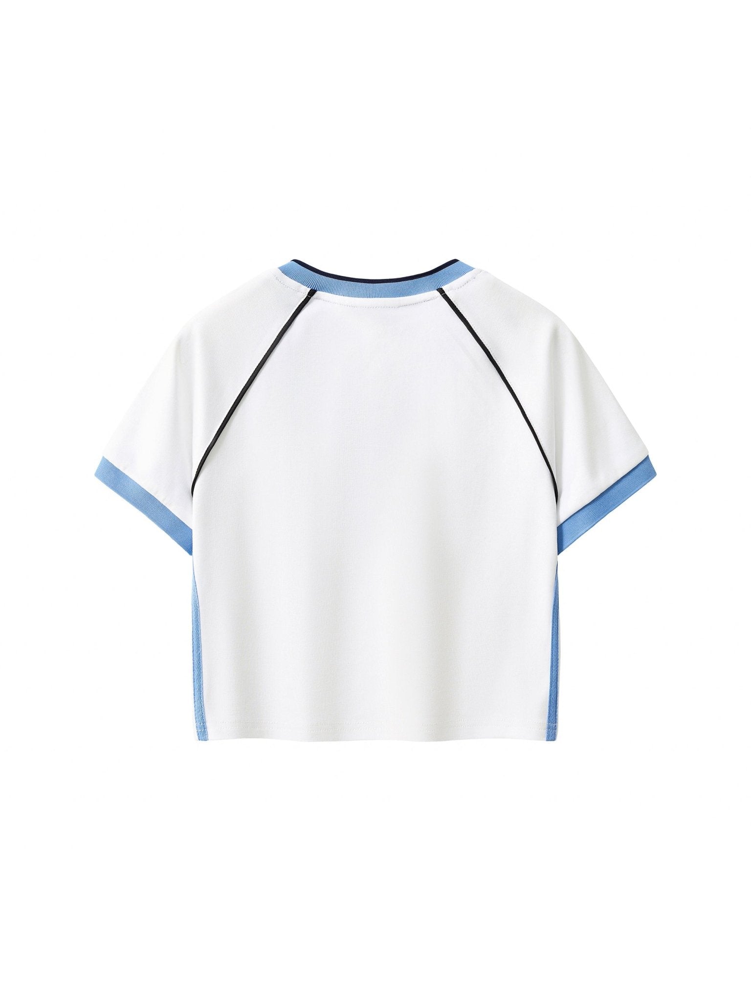 Contrast Trim V - Neck Crop T-Shirt - SLEEKZ