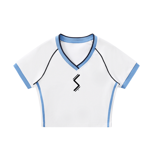 Contrast Trim V - Neck Crop T-Shirt - SLEEKZ