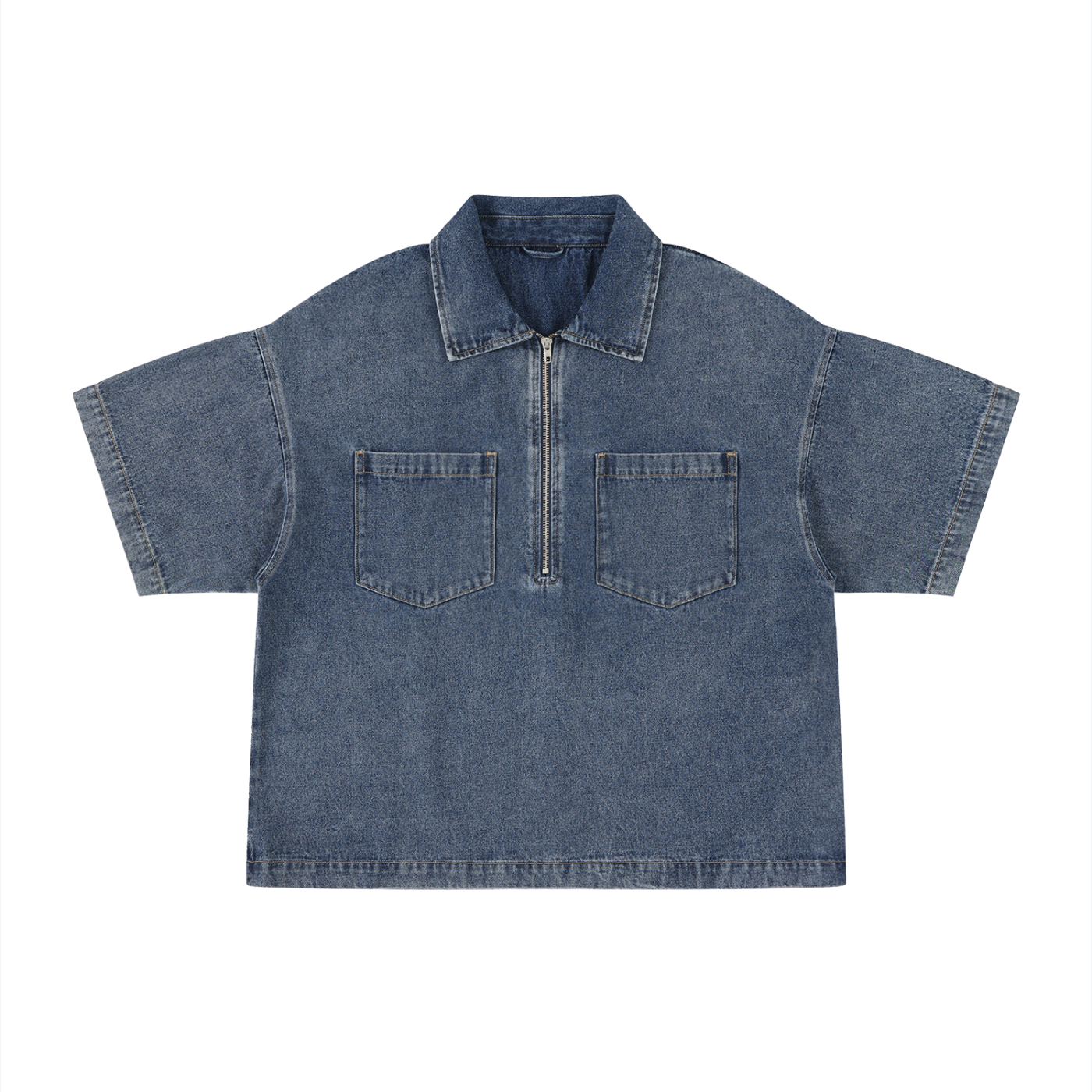 SLEEKZ Vintage Wash Boxy Quarter-Zip Denim Shirt