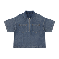 SLEEKZ Vintage Wash Boxy Quarter-Zip Denim Shirt