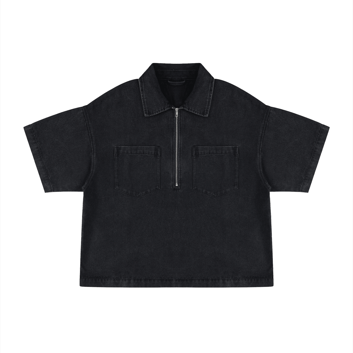 SLEEKZ Vintage Wash Boxy Quarter-Zip Denim Shirt - SLEEKZ
