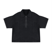 SLEEKZ Vintage Wash Boxy Quarter-Zip Denim Shirt - SLEEKZ