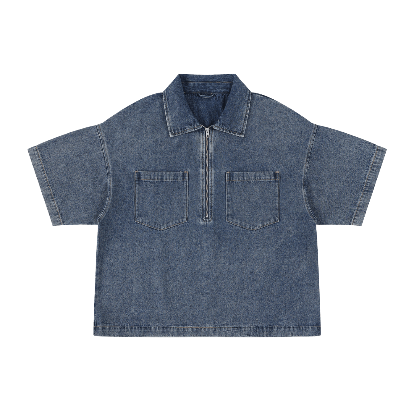 SLEEKZ Vintage Wash Boxy Quarter-Zip Denim Shirt - SLEEKZ