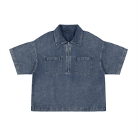 SLEEKZ Vintage Wash Boxy Quarter-Zip Denim Shirt - SLEEKZ