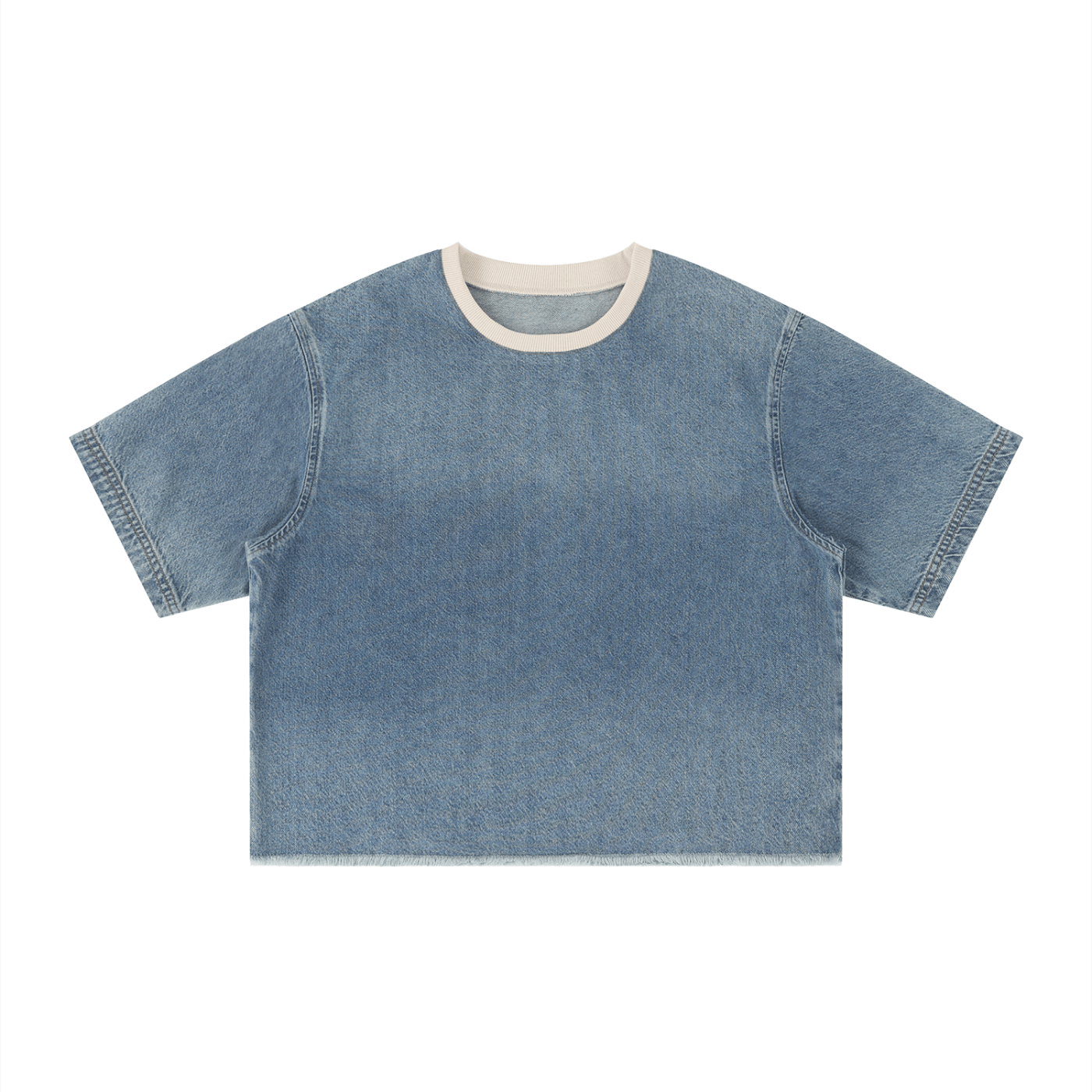 SLEEKZ Vintage Wash Boxy Raw Hem Denim T-Shirt - SLEEKZ
