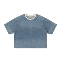 SLEEKZ Vintage Wash Boxy Raw Hem Denim T-Shirt - SLEEKZ