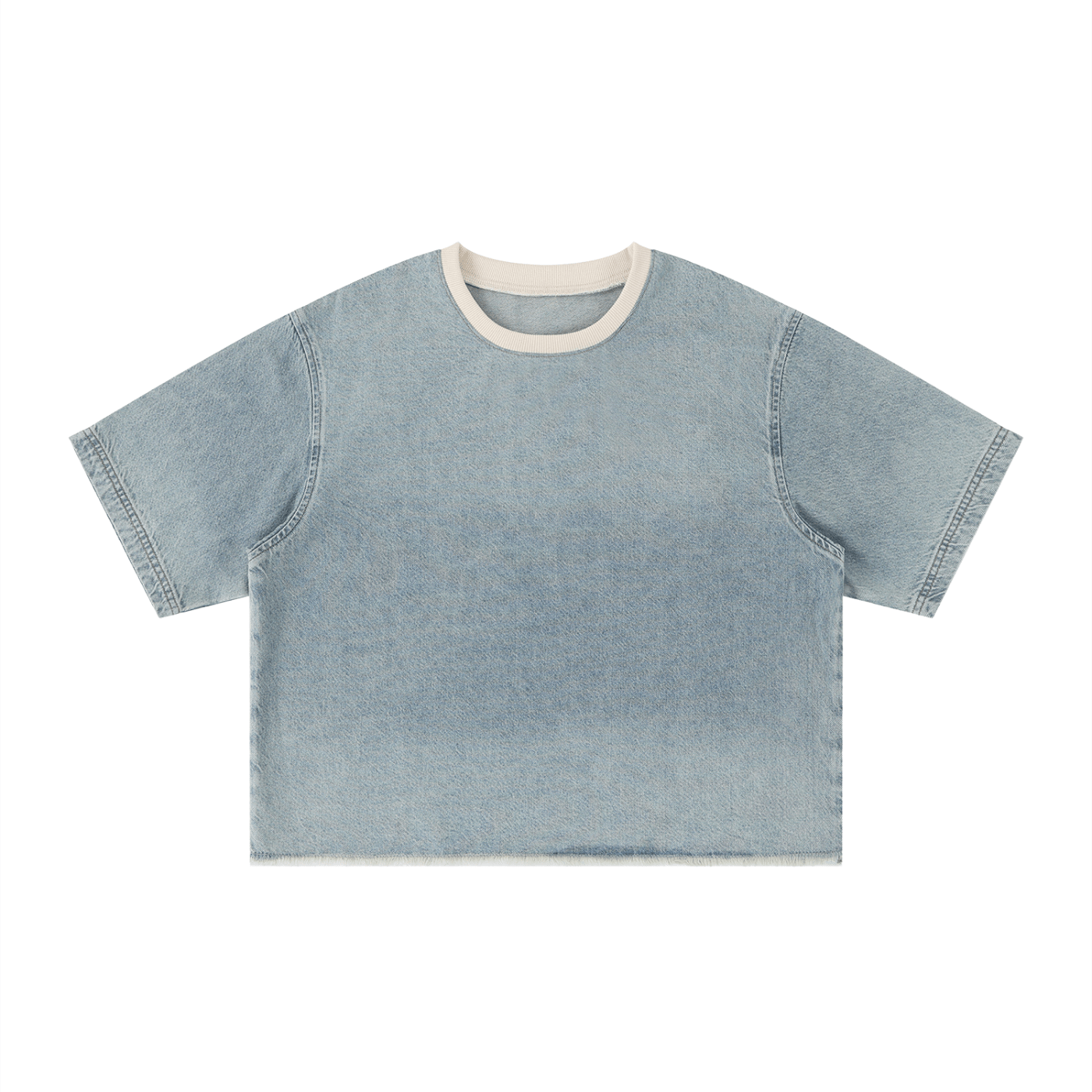 SLEEKZ Vintage Wash Boxy Raw Hem Denim T-Shirt - SLEEKZ