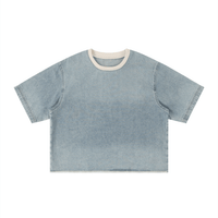 SLEEKZ Vintage Wash Boxy Raw Hem Denim T-Shirt - SLEEKZ