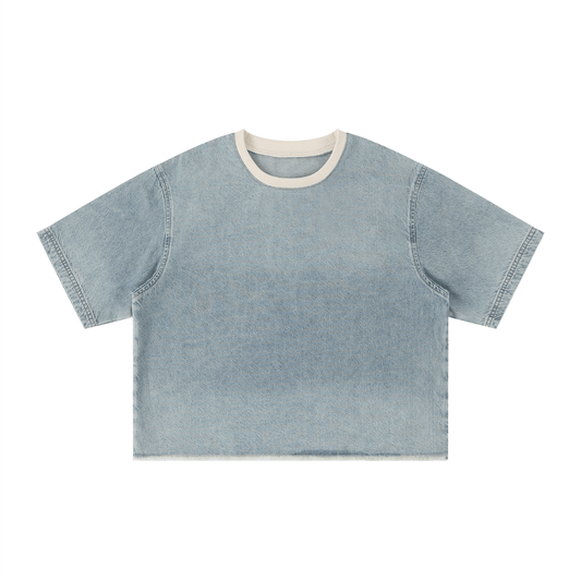 SLEEKZ Vintage Wash Boxy Raw Hem Denim T-Shirt - SLEEKZ