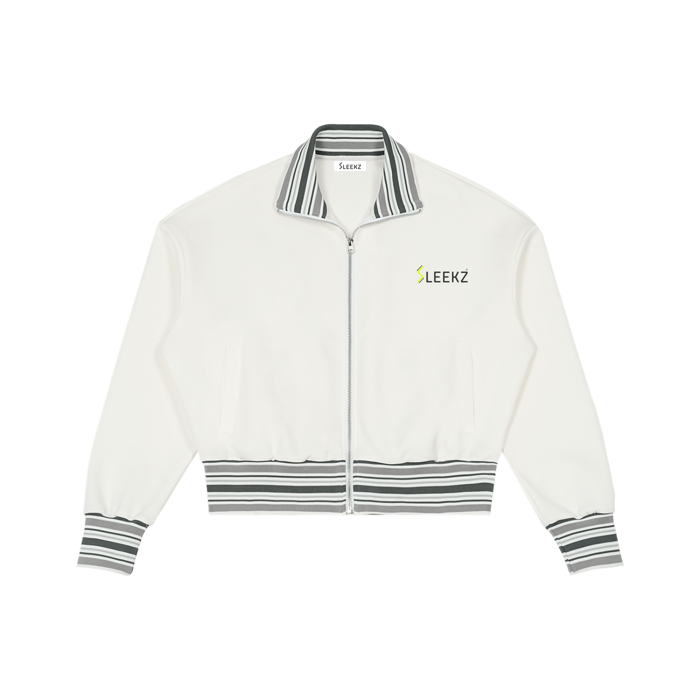 Striped Rib Collar Zip Jacket - SLEEKZ