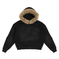 Sun Fade Boxy Detachable Fur Hoodie - SLEEKZ