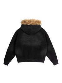 Sun Fade Boxy Detachable Fur Hoodie - SLEEKZ
