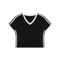 Women's Retro Binding V - Neck Crop T-Shirt - SLEEKZ