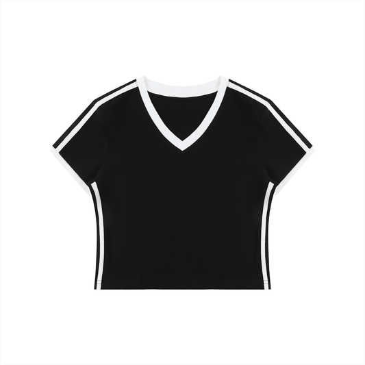 Women's Retro Binding V - Neck Crop T-Shirt - SLEEKZ